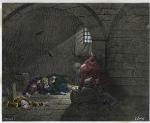 Inferno, Canto 33: Ugolino in the cell with his four dead sons (illustration from The Divine Comedy)